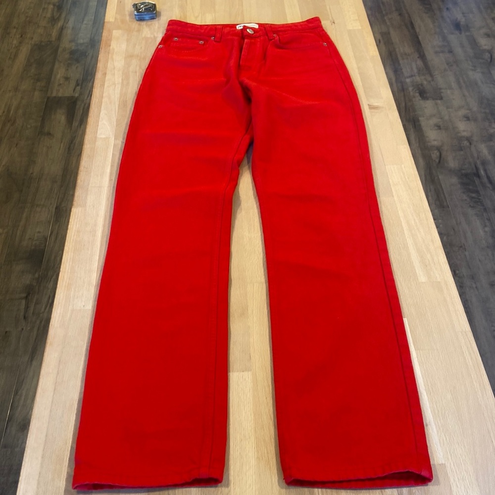 ZARA Red Mom Jean Button Fly size 6 w/ 33” inseam